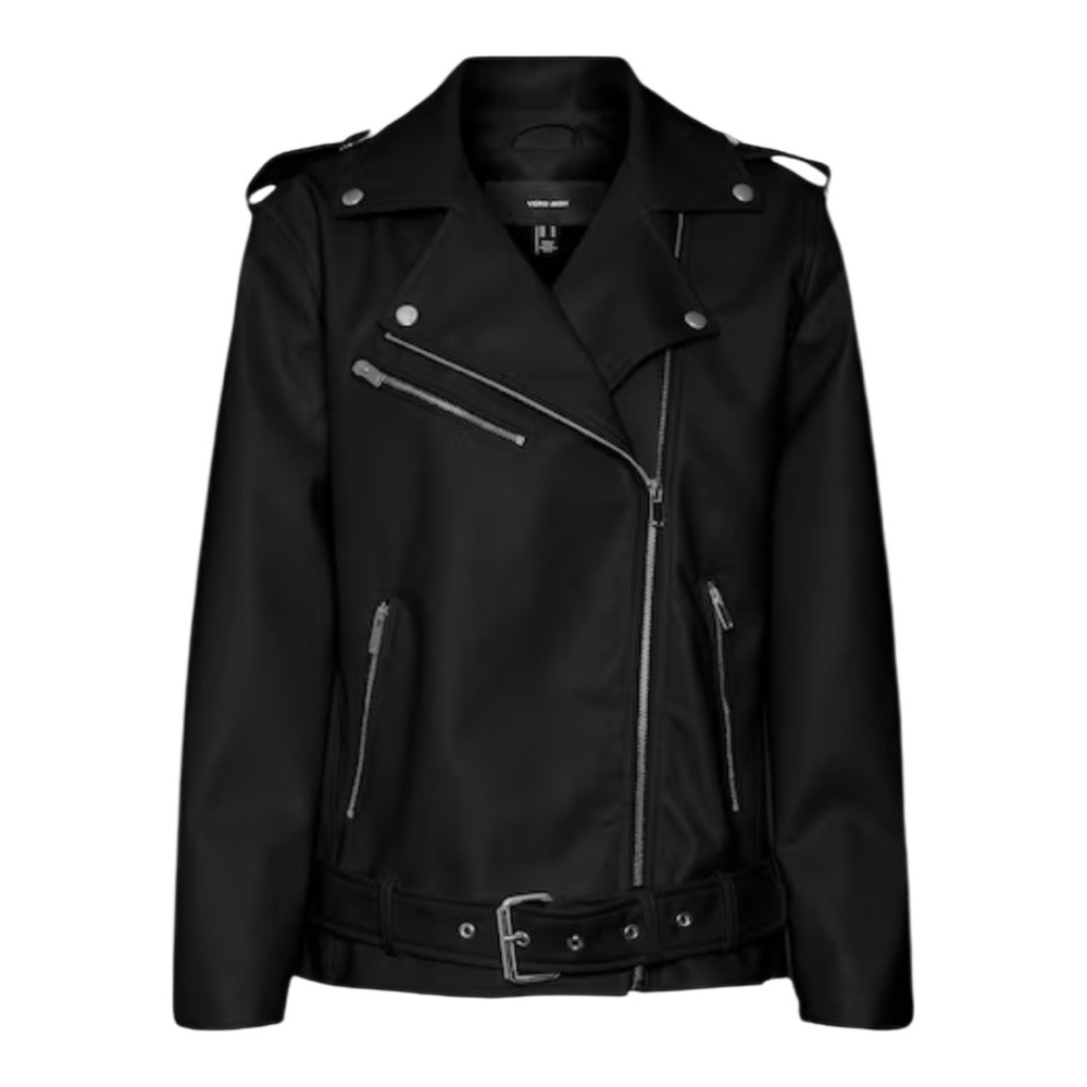NWT Vero Moda Ramon Paula Coated Faux Leather Jacket in Black Size Medium